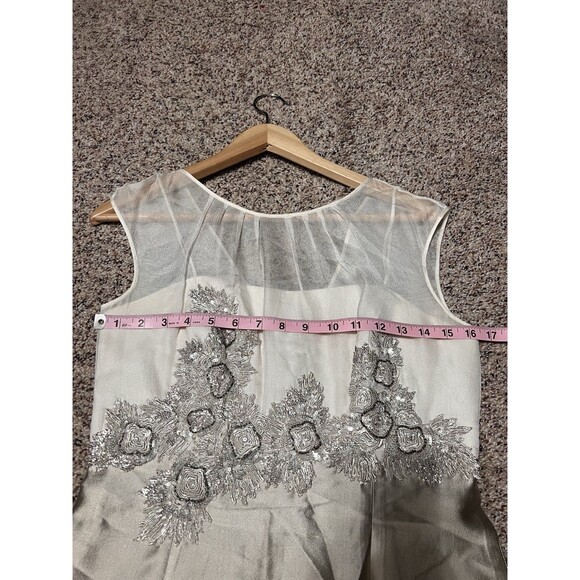 Kay Unger newyork 100%silk silver ivory thread-sequence work size 6 party dress - Picture 7 of 12